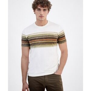 Sun Stone Shirt Mens Small Vintage White Linear Striped Crewneck Short Sleeve